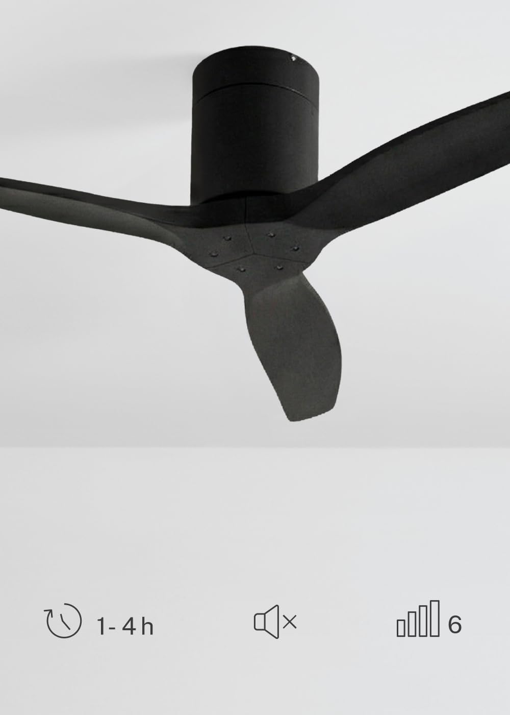 CREATE WINDCALM S Ventilateur de plafond ABS noir avec Wi-Fi et télécommande, 40 W, silencieux, Ø112 cm, 6 vitesses, minuteur, fonction été/hiver