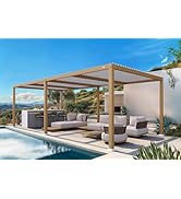 jardinito Pergola Bioclimatique en Effet Bois Aluminium 3,5 x 8,5 m, Tonnelle de Jardin Extérie...
