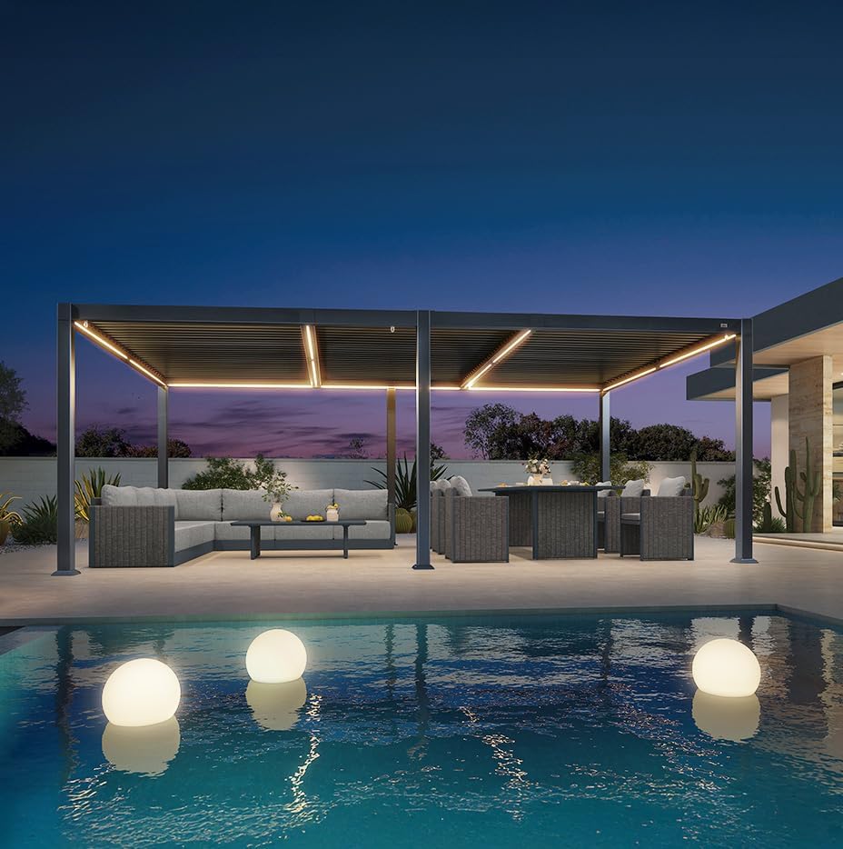 jardinito - pergola bioclimatique - 3,5x6,35m - lames LED alu gris