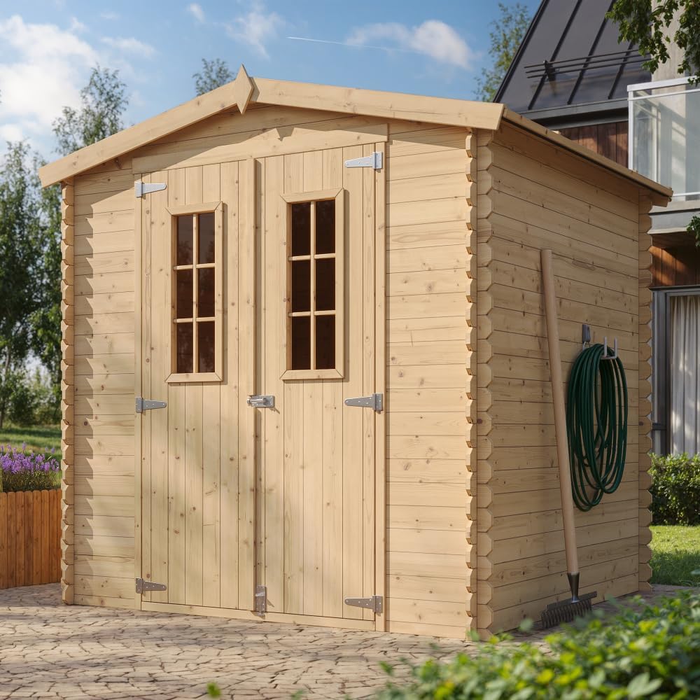 Abri de Jardin en Bois - Stockage extérieur I216xL206xH218 cm/ 3.53 m2 Petit abri à Outils, Local à vélos - Toit imperméable, fenêtres jardinito M343C