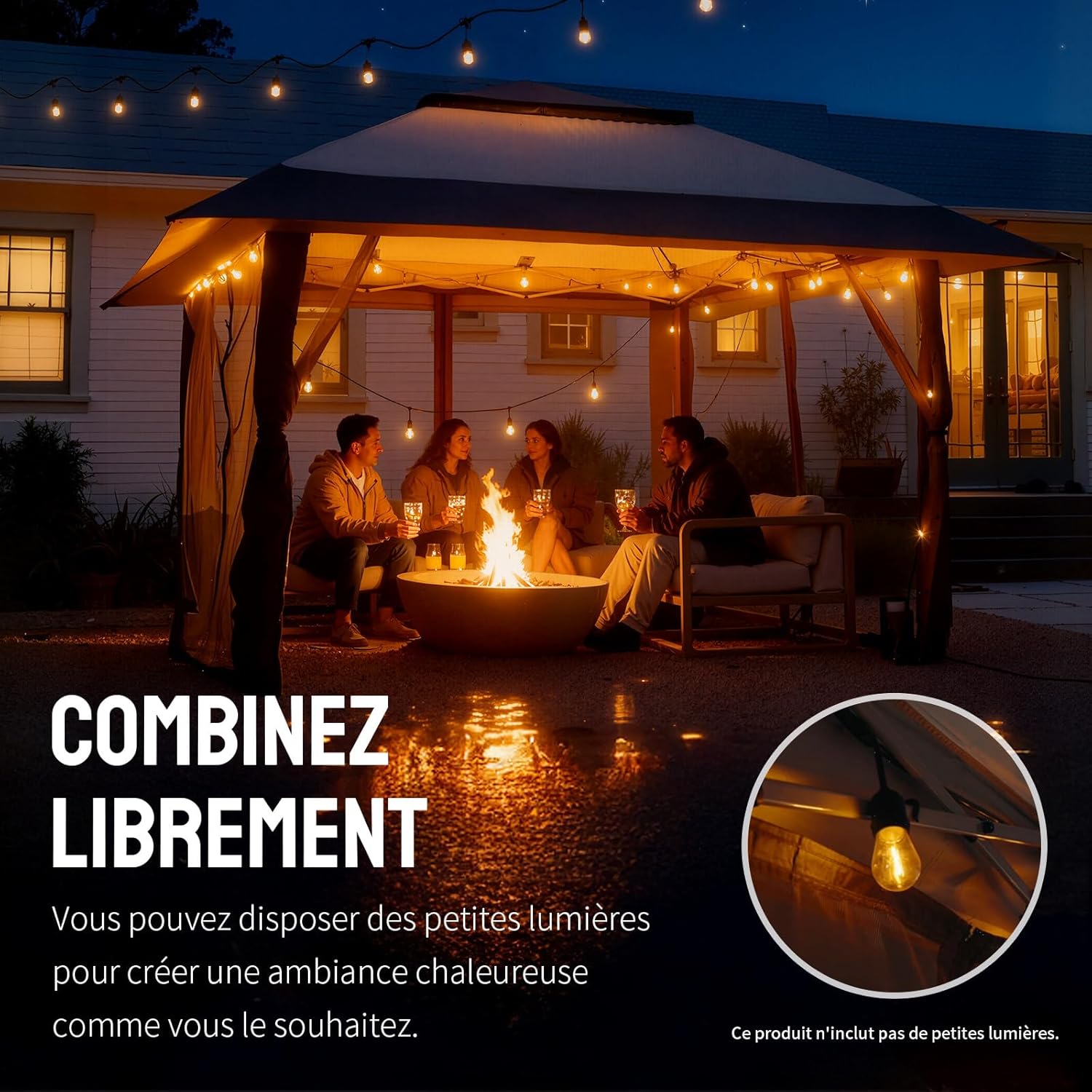 jardinito Tonnelle de Jardin 4 x 4 m, Pop Up Gezebo Exterieur Imperméable, Abri de Jardin Réglable en Hauteur, Double Toit avec Côtés en Maille Zippée, Sac de Transport, Beige