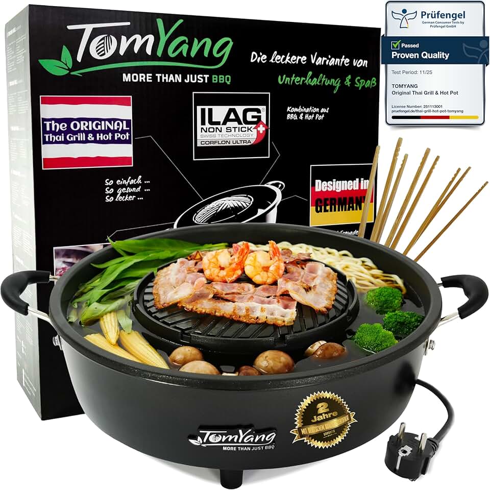jardinito - Hot Pot BBQ électrique - revêtement suisse, design allemand, vidéos recettes, barbecue de table