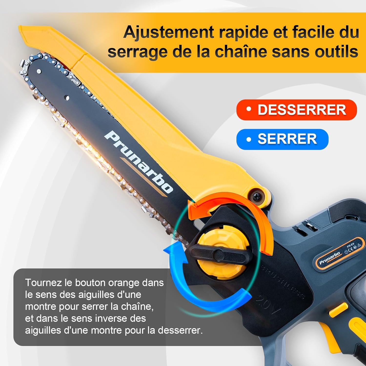 Mini tronçonneuse sur batterie 8 pouces, 800W, 2x4.0Ah, Brushless PR-E8