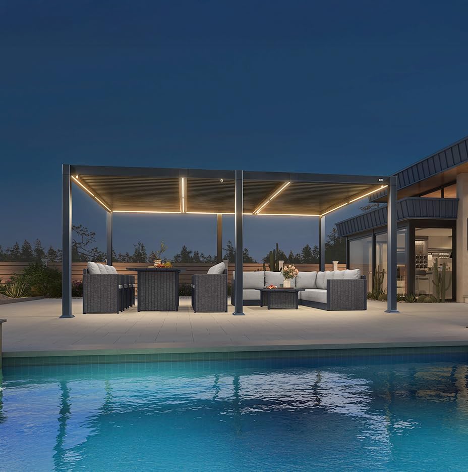 jardinito - Pergola bioclimatique - 3,5x5,5m - alu, lames LED, étanche