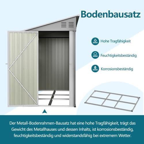 Abri en métal de 4 x 10 pieds avec kit de sol, toit en appentis avec double porte et 2 fenêtres, abri stable pour jardin, terrasse, cour, environ 1,2 x 3 m, gris