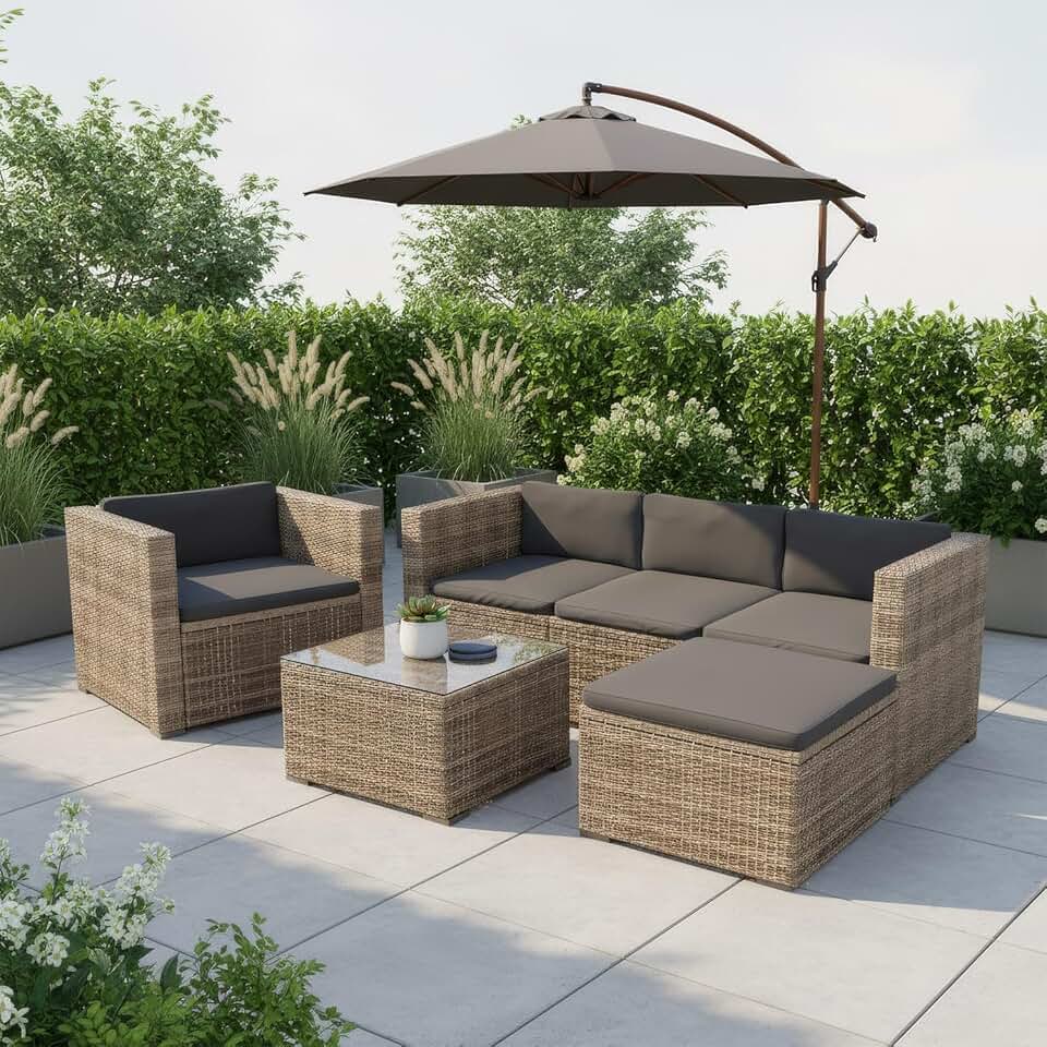 jardinito - Punta Cana L - salon de jardin polyrotin, 4-5 pers., gris, résistant