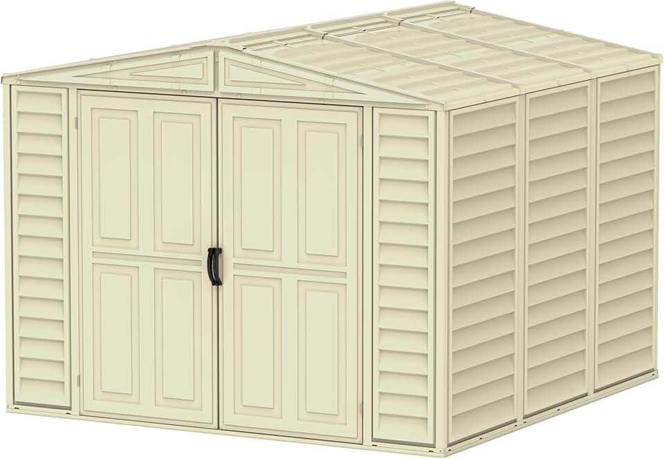 jardinito jardinito 8 x 8 (5.75 m²) Abri de jardin en plastique avec kit de fondation en métal, structure de toit en métal robuste, abri en vinyle sans entretien - Ivoire
