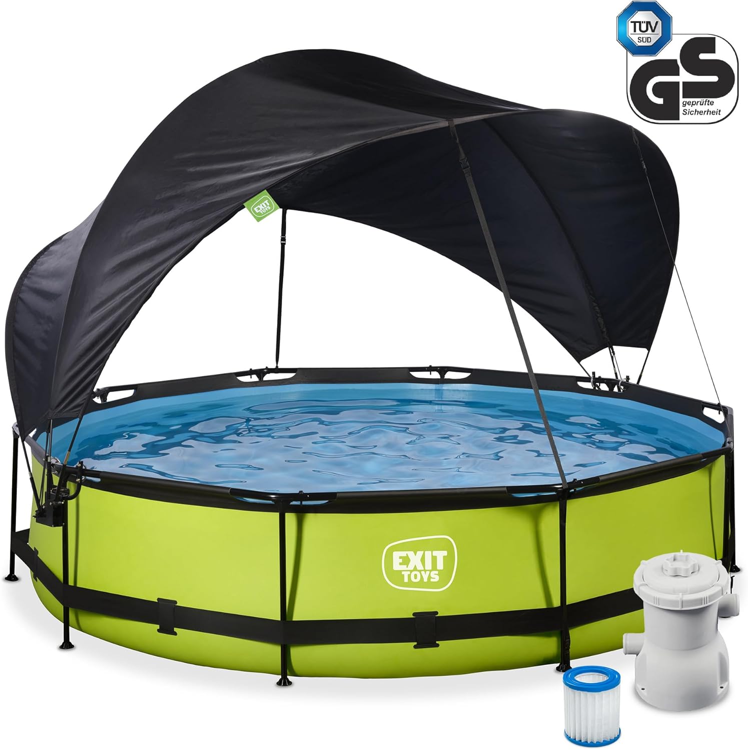 jardinito Piscine Lime avec Voile d'Ombrage - ø360x76cm - Piscine Hors Sol Ronde avec Pompe Filtrante à Cartouche - Protection Optimale Contre Les Rayons UV - Entrée Basse - Design Unique - Vert