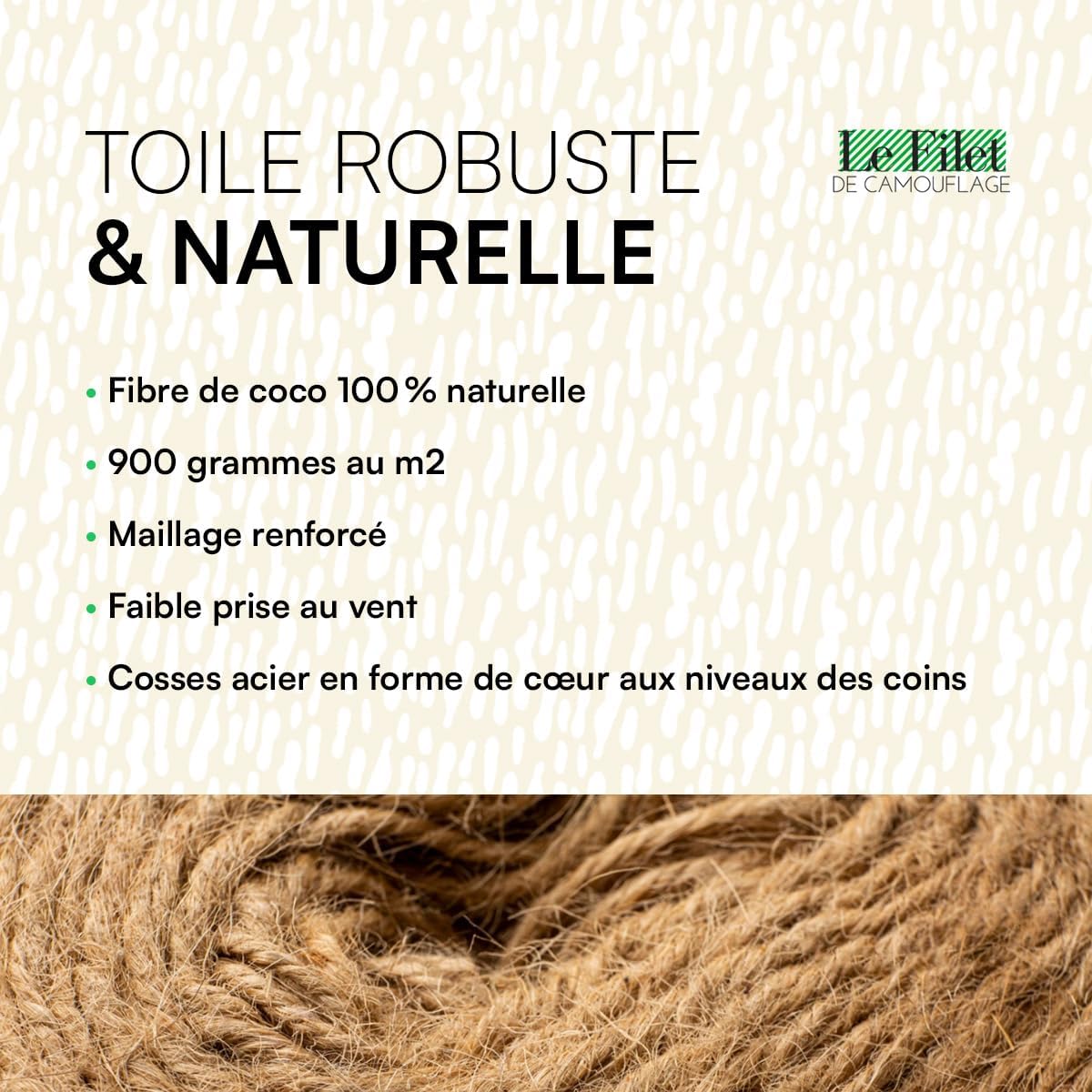 Toile d'ombrage - fibre coco écologique - 3x4m rectangulaire - protection solaire