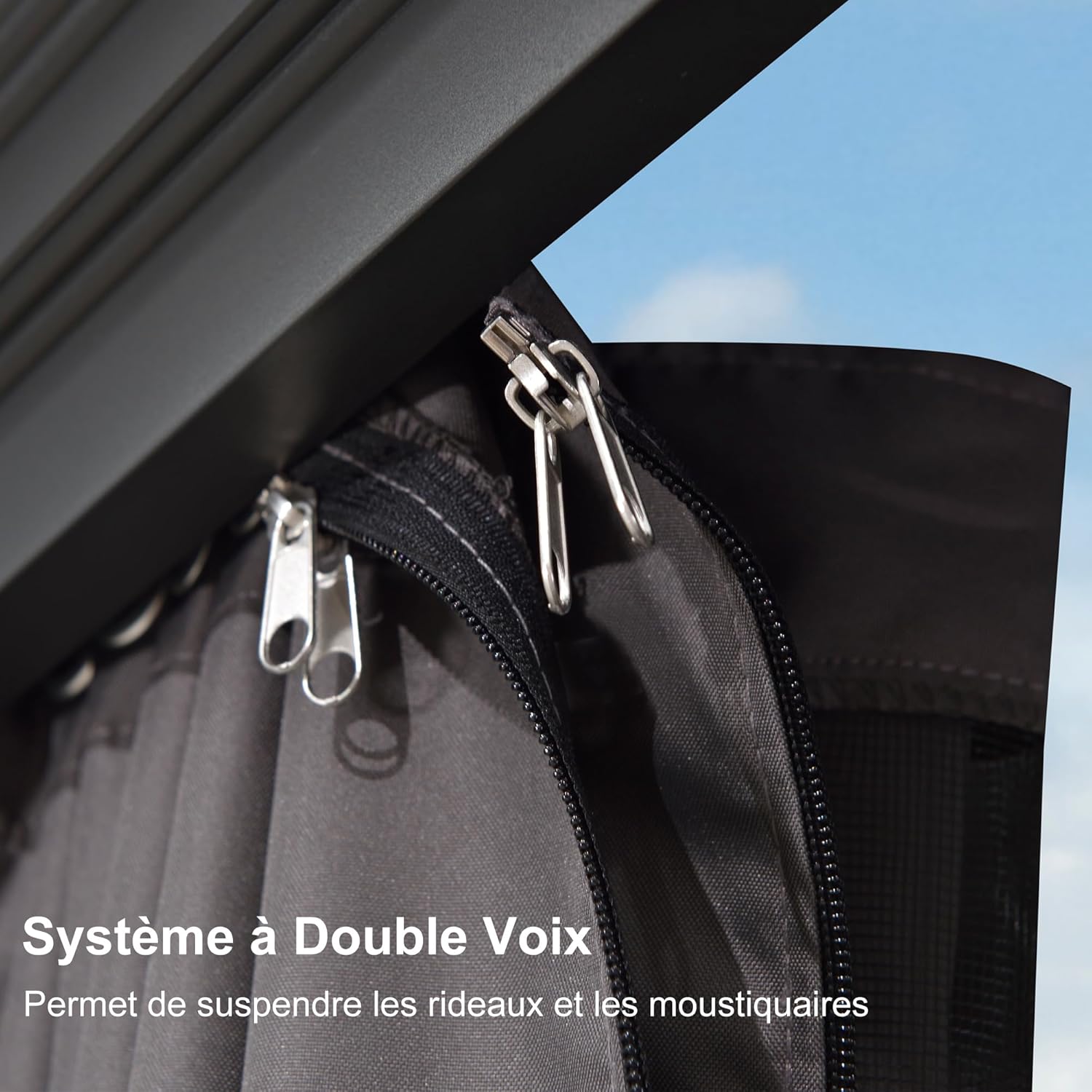 jardinito - tonnelle aluminium série - 4,85x3,65m - éclairage intégré, rideaux moustiquaires, gouttière, gris