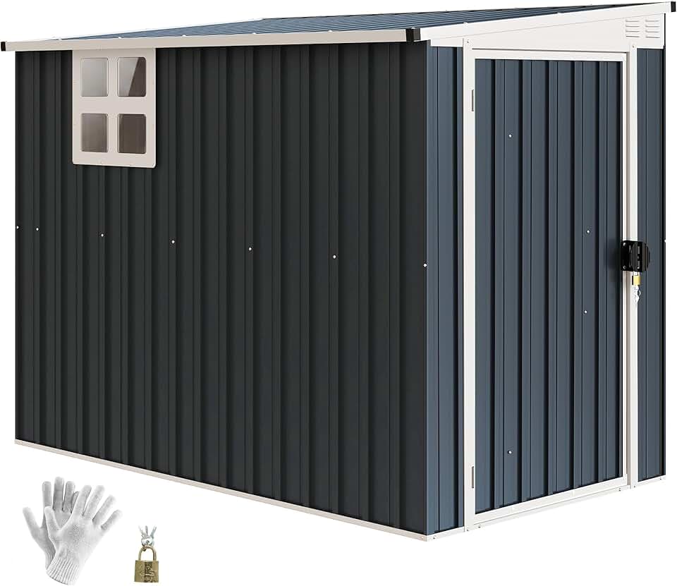 jardinito - abri de jardin métal - 128x231x181cm - toit pente, fenêtre, porte verrouillable