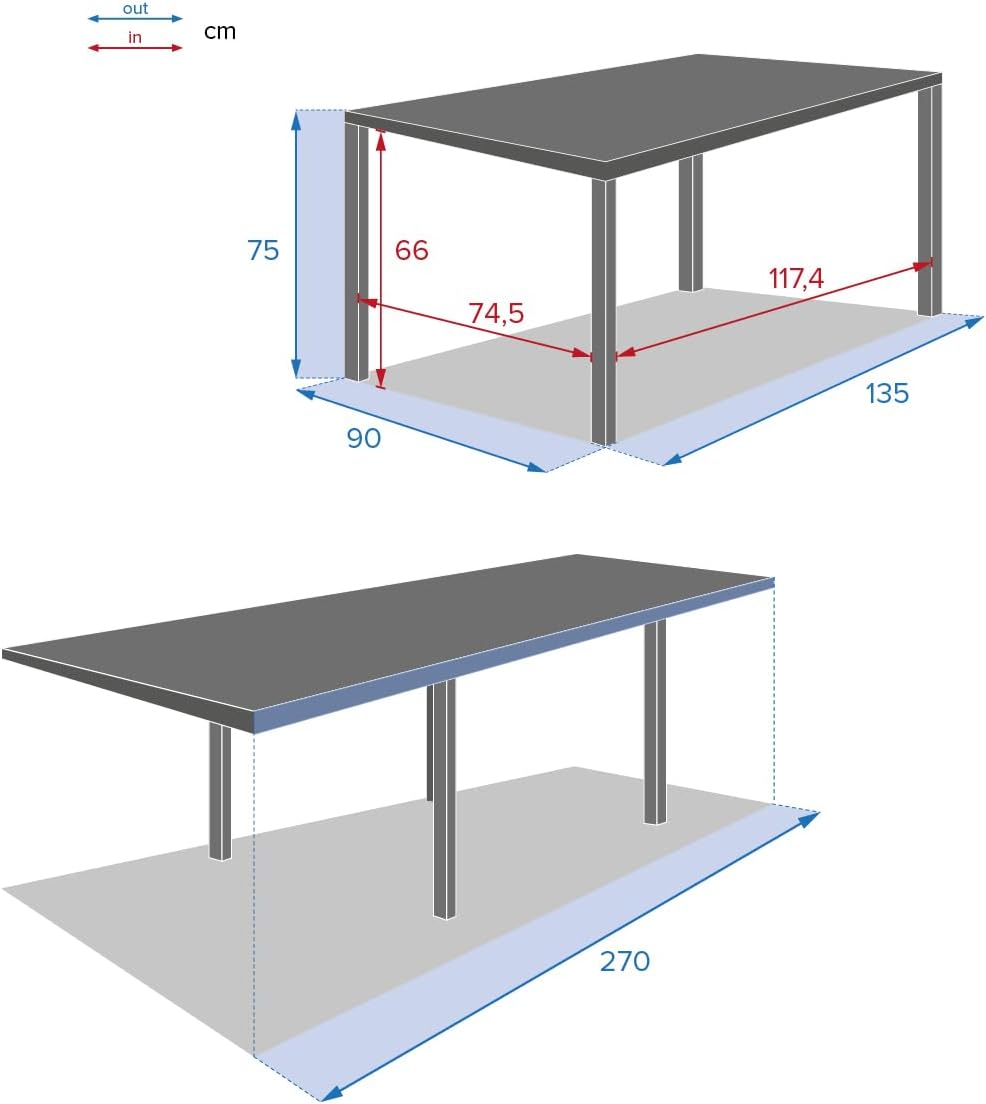 jardinito - Piazza Extensible - 220/320x100cm - 10 places, aluminium epoxy