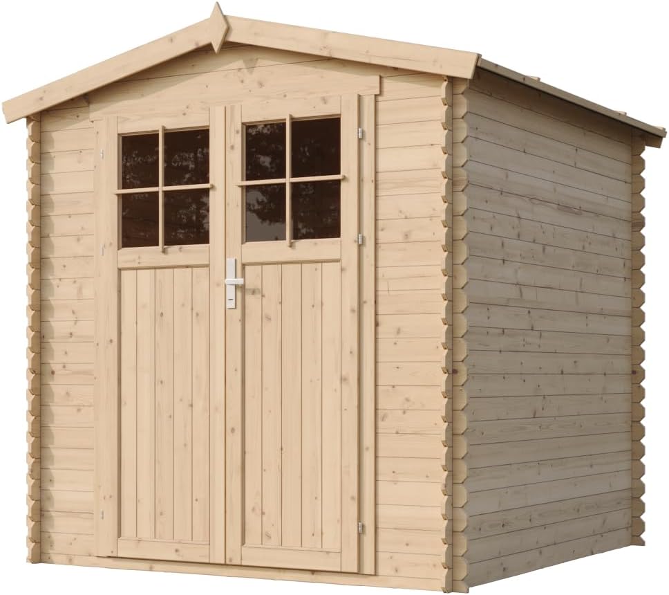Abri de Jardin en Bois avec Sol TRAITÉ Porte verrouillable de Haute qualité - Stockage extérieur I216xL206xH218 cm/ 3.53 m2 - Toit imperméable, fenêtres jardinito M343F+M343G