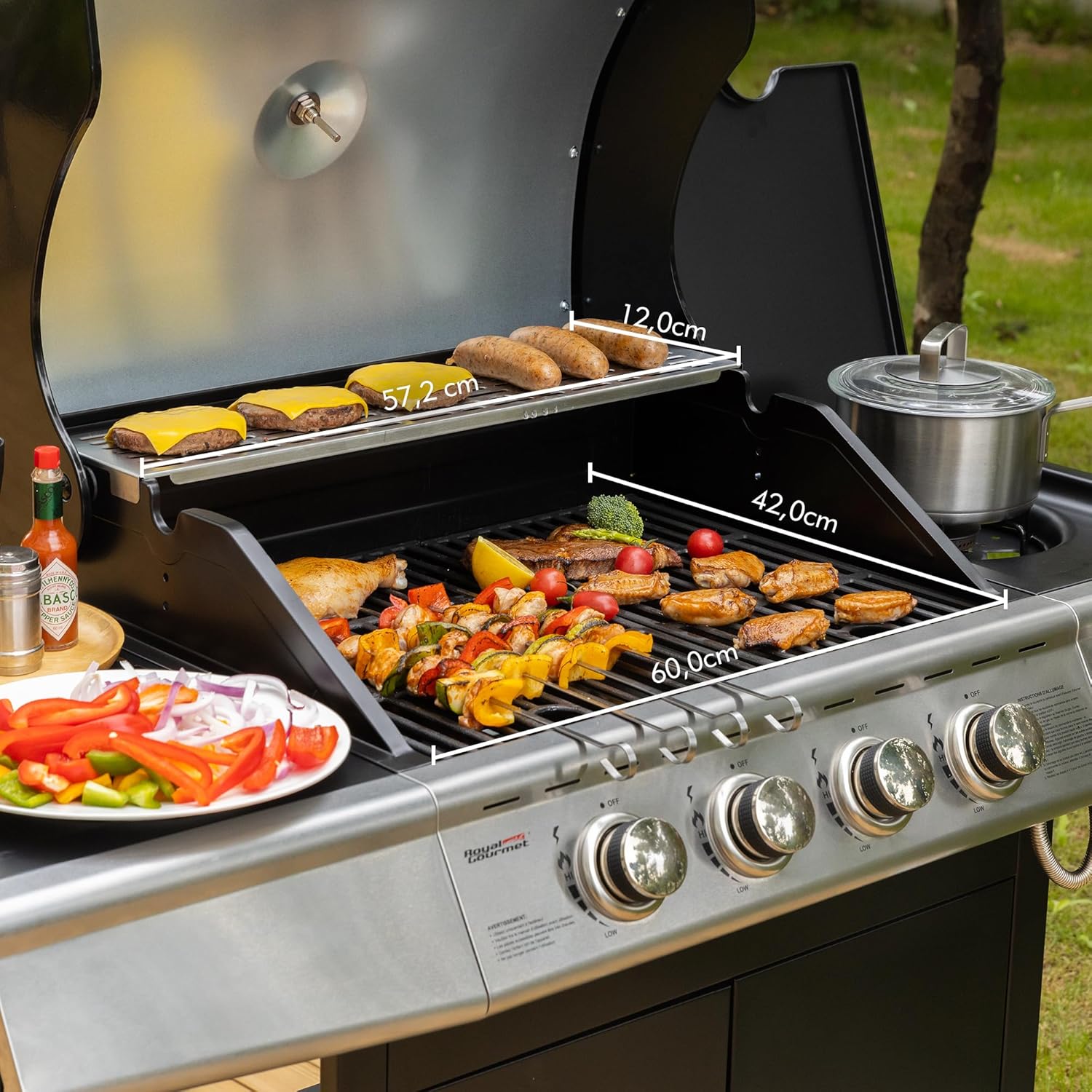 jardinito – Barbecue Série 4+1 – 14,5kW, inox, tablettes, 2 portes