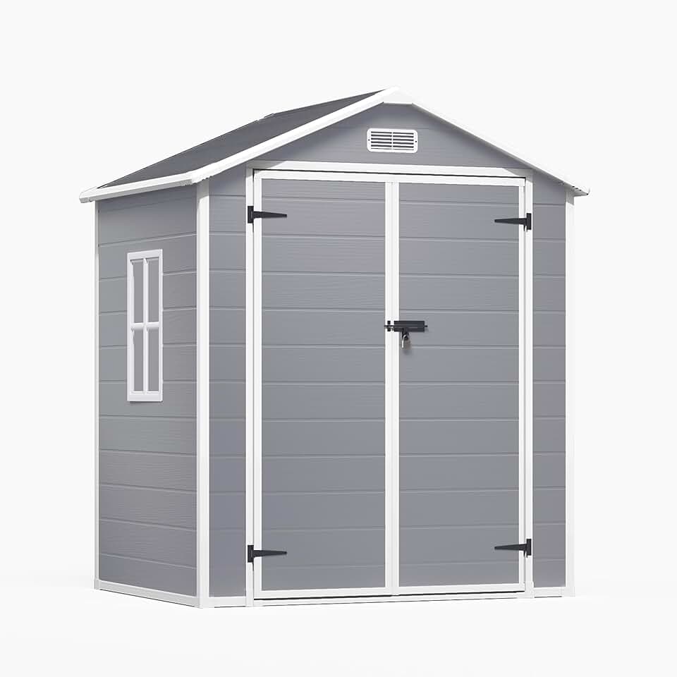 jardinito - Abri de Jardin en Résine - 173x125x210 cm - Ventilation, base renforcée, fenêtres, verrou - Gris