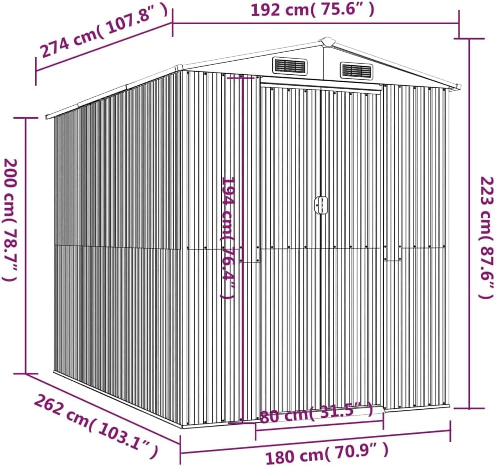 Abri de jardin anthracite 192x274x223 cm acier galvanisé, 3147450