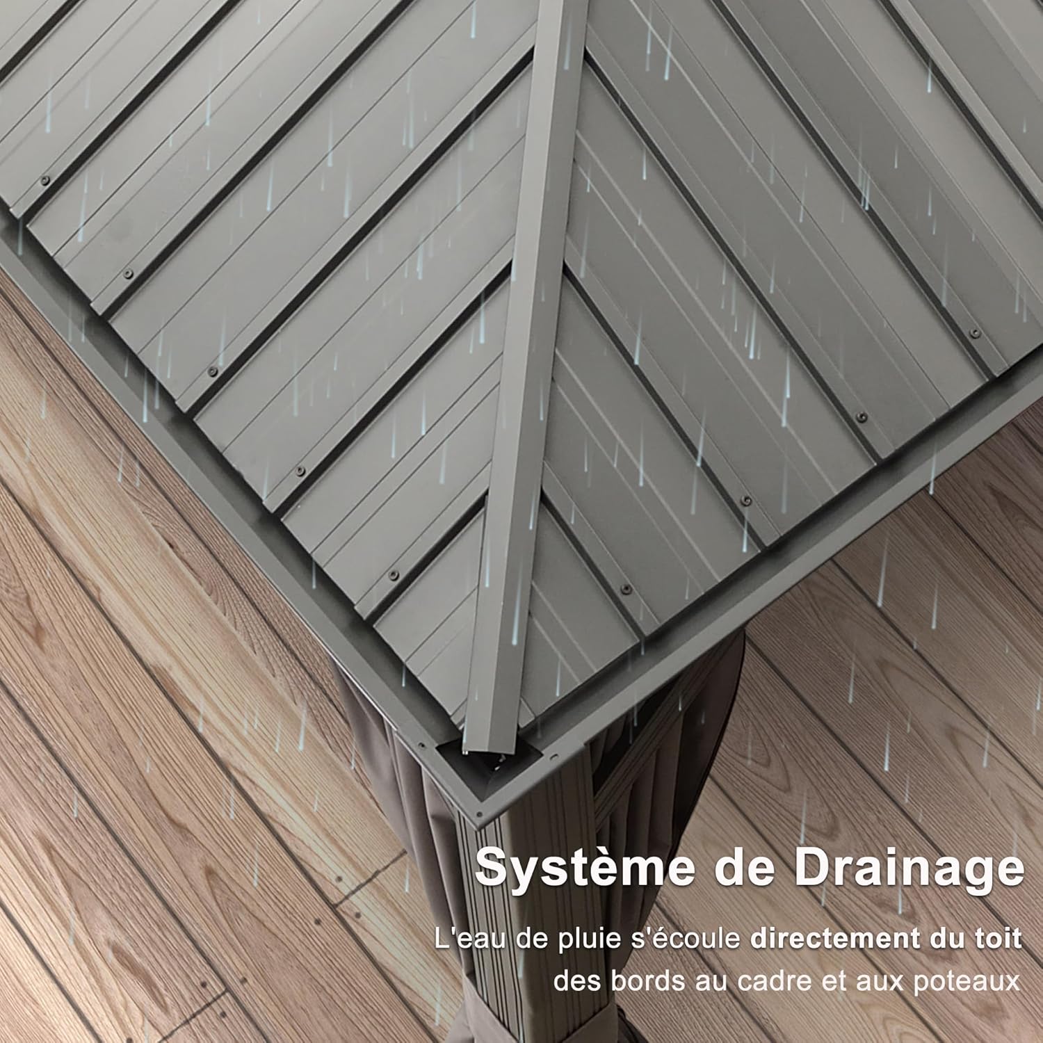 jardinito - tonnelle aluminium série - 4,85x3,65m - éclairage intégré, rideaux moustiquaires, gouttière, gris