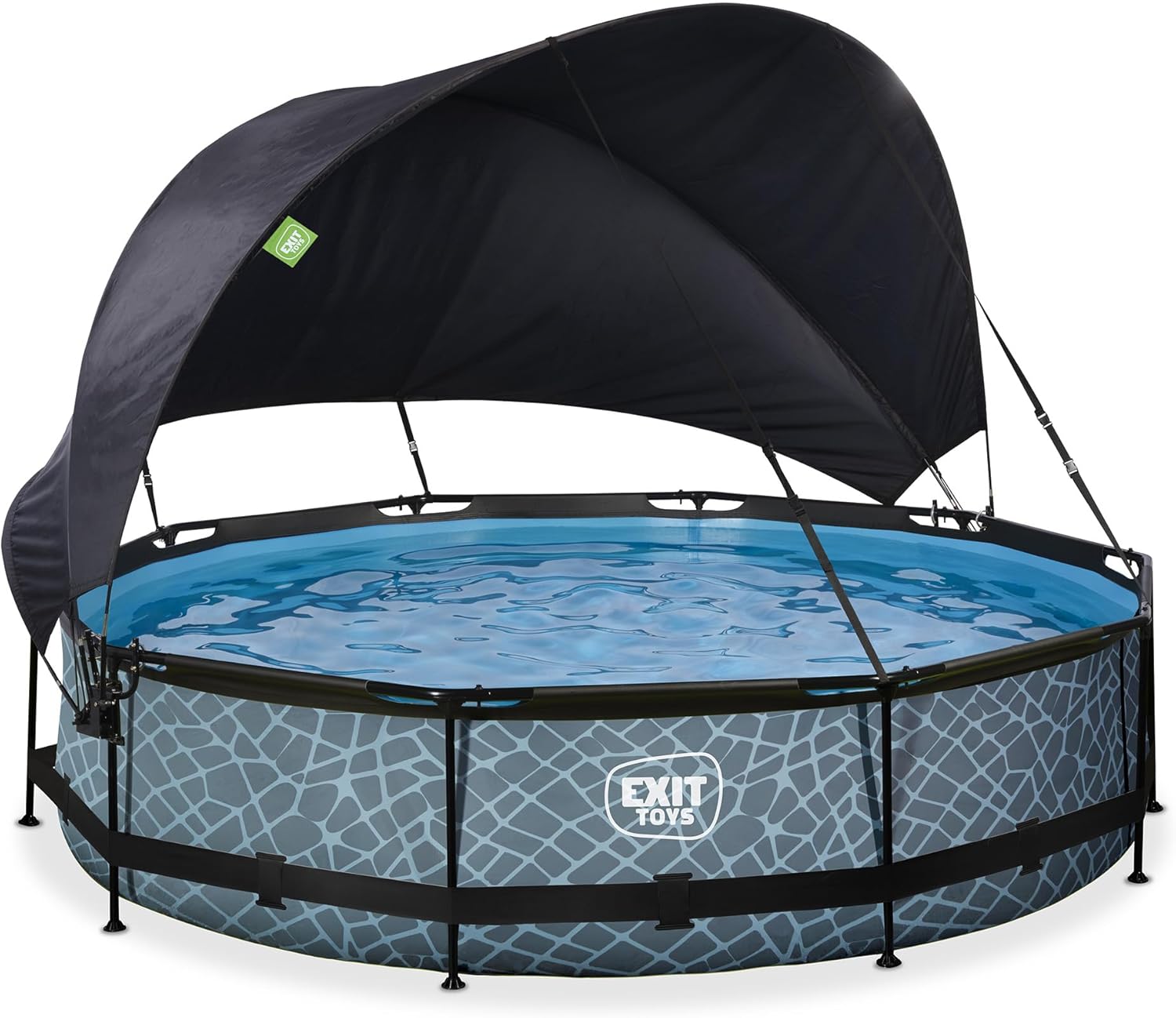 jardinito Piscine Stone avec Voile d'Ombrage - ø360x76cm - Piscine Hors Sol Ronde avec Pompe Filtrante à Cartouche - Protection Optimale Contre Les Rayons UV - Entrée Basse - Design Unique - Gris