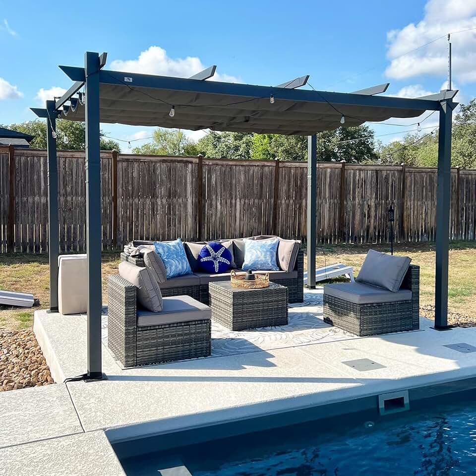 jardinito - Pergola aluminium série - 4x3m - toit rétractable, imperméable, gris