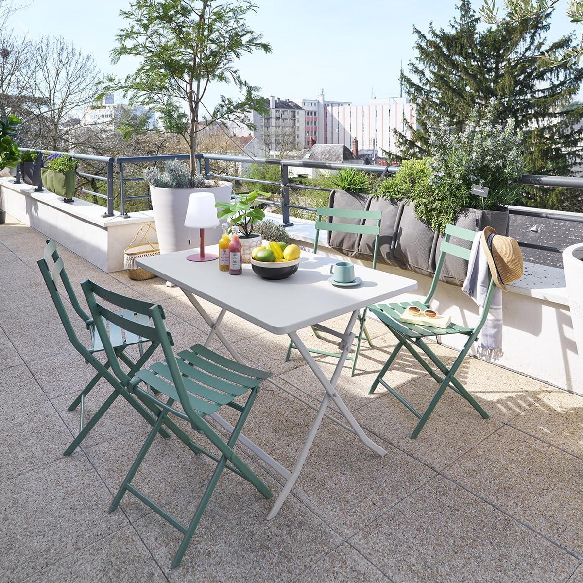 jardinito - Greensboro pliante rectangle 4 places - acier renforcé - 110x70 cm