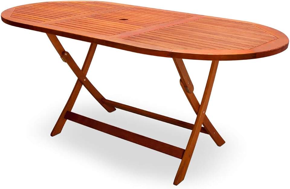 jardinito - Table D Extérieur Alabama - ovale 6 pers. - bois d'eucalyptus, pliante, trou pour parasol