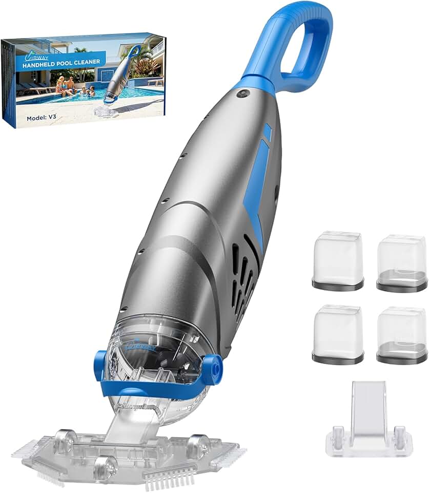 jardinito V3 Aspirateur Piscine sans Fil, 26,5 GPM Aspirateur Piscine Hors Sol Puissant Graviers, 2026 IPX8 Balai Aspirateur Piscine Rechargeable avec 2 Têtes & 4 Sacs Filtrants, Autonomie 1H Adapté