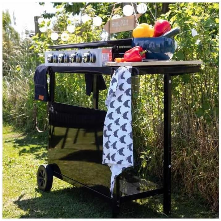 jardinito - MERIDA série - 75x35 cm - 4 feux gaz, chariot, acier - GARDENMAXMERIDA