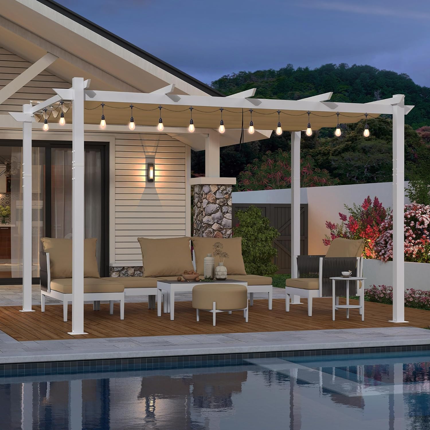 jardinito - Pergola aluminium - 4x3m - éclairage intégré, toit kaki