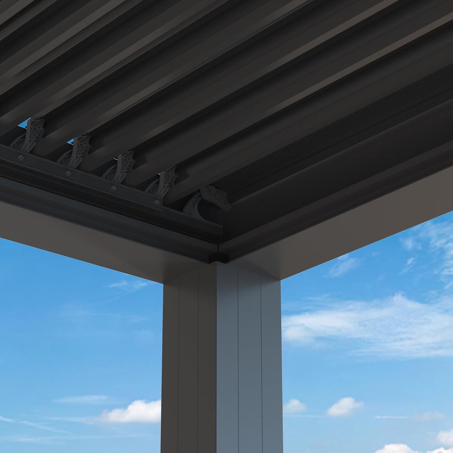 jardinito - Pergola bioclimatique 4,24x3m, aluminium, lames orientables, éclairage extérieur, 12,72m², Gris