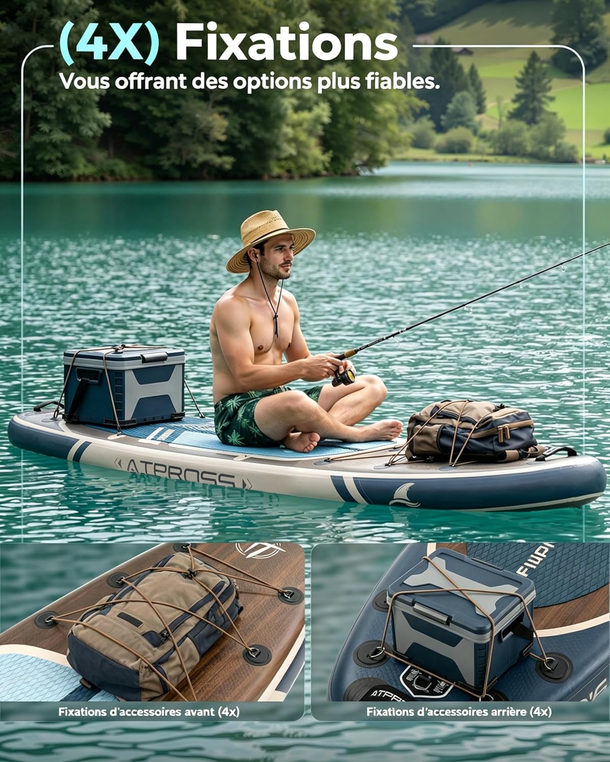 Stand Up Paddle Gonflable Adulte avec Siège Kayak & Accessoires, 320x84cm Planche de Sup Extra Large pour 2 Personnes, Charge 200kg, Kayak Gonflable 2 Places Stable et Antidérapant pour Surf