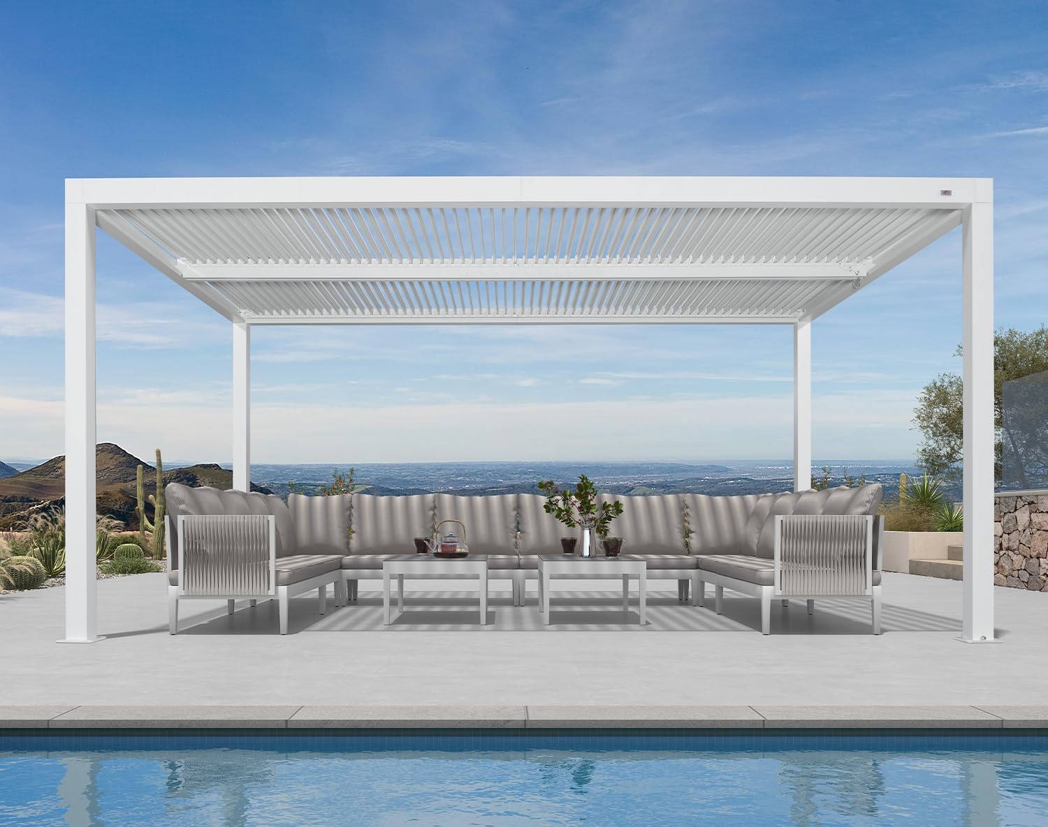 jardinito - Pergola bioclimatique aluminium 4,6x3,3m, lames orientables, blanc