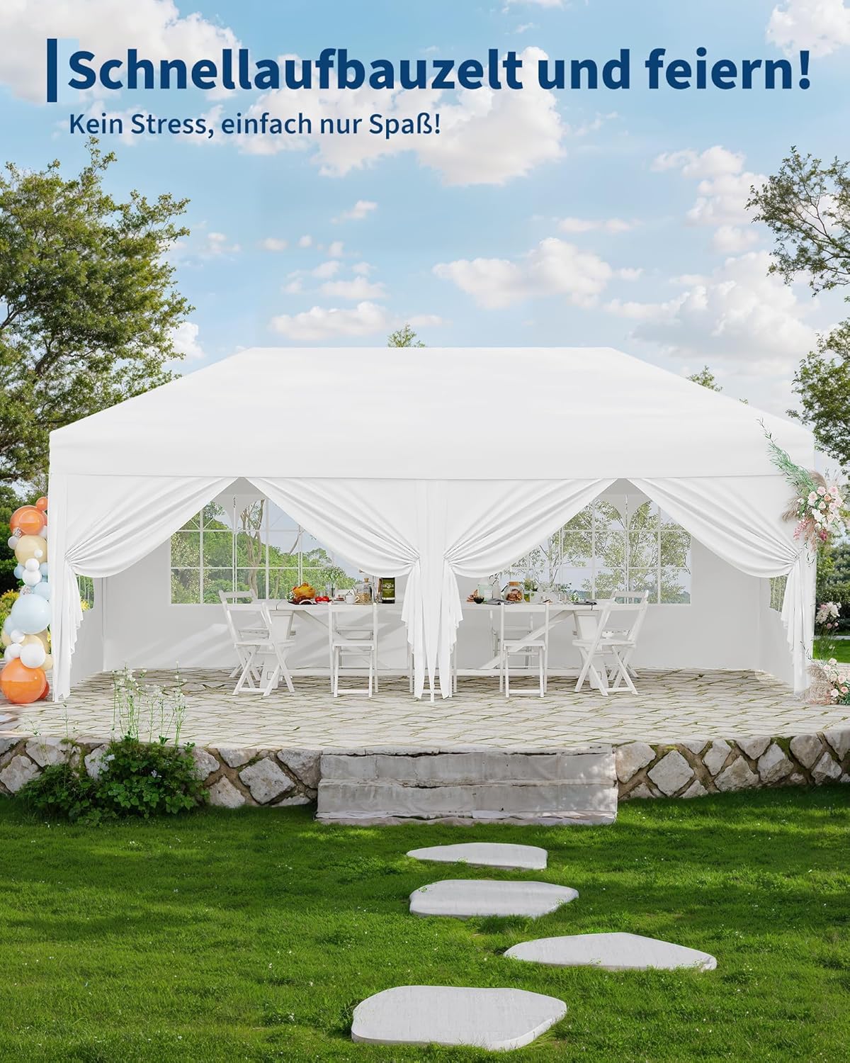 Gravee - tonnelle pliante 3x6m - imperméable, anti-UV, avec parois