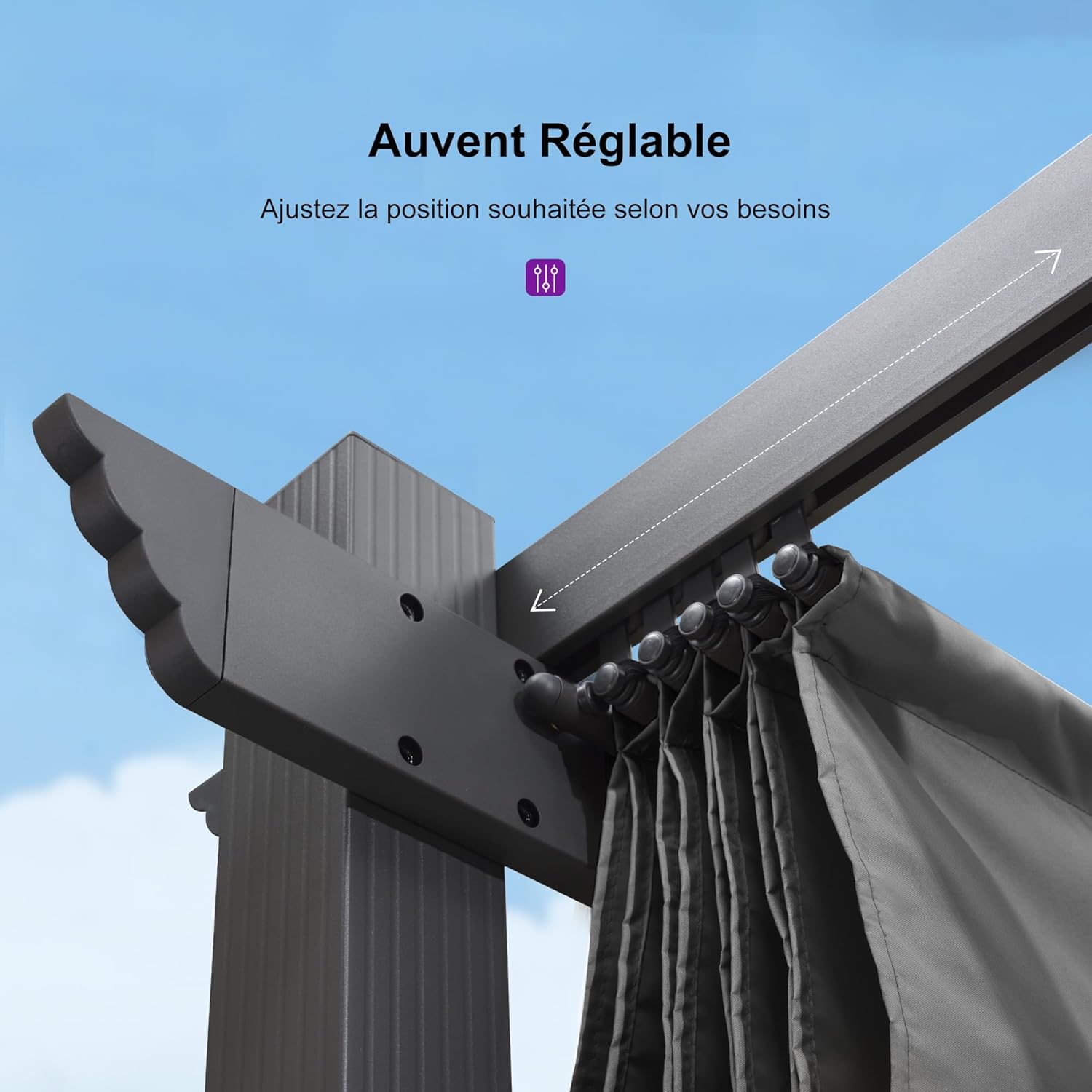 jardinito - pergola aluminium série 4x3m rideau toit coulissant gris