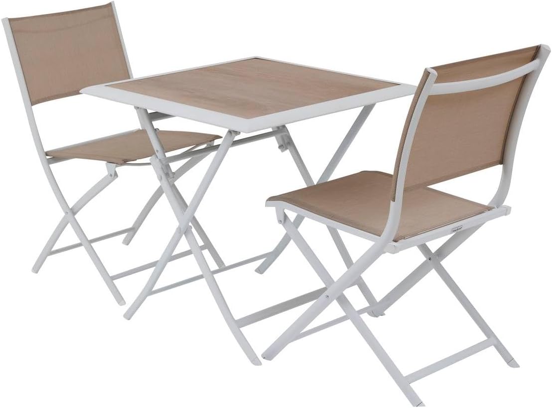 jardinito - Azua - 70x70 cm - table pliante 2 places aluminium Blanc