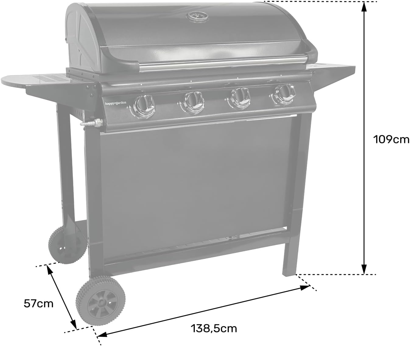 jardinito - Barbecue gaz RENO - 4 brûleurs 14kW avec thermomètre