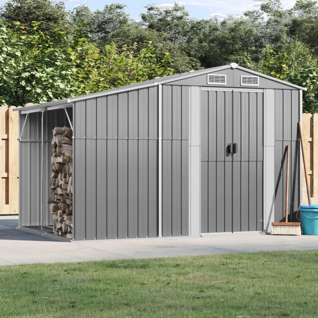Abri de jardin en acier galvanisé – Durable pour outils et bûches avec toit incliné 277 x 192,5 x 179 cm – Parfait pour le stockage de matériel d'extérieur et de charbon