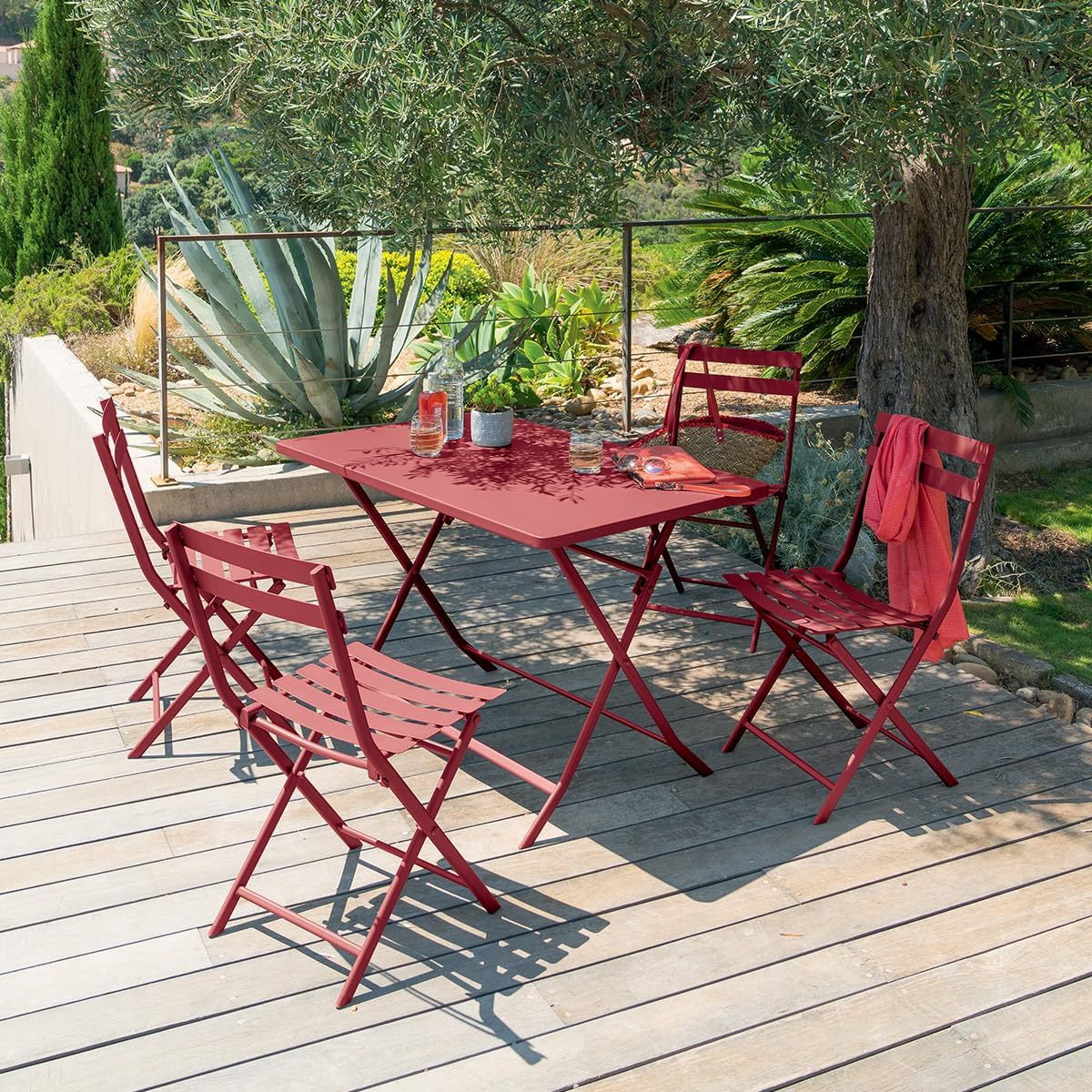 jardinito - Greensboro - 110x70 cm - Table pliante acier 4 places, traitement epoxy antirouille