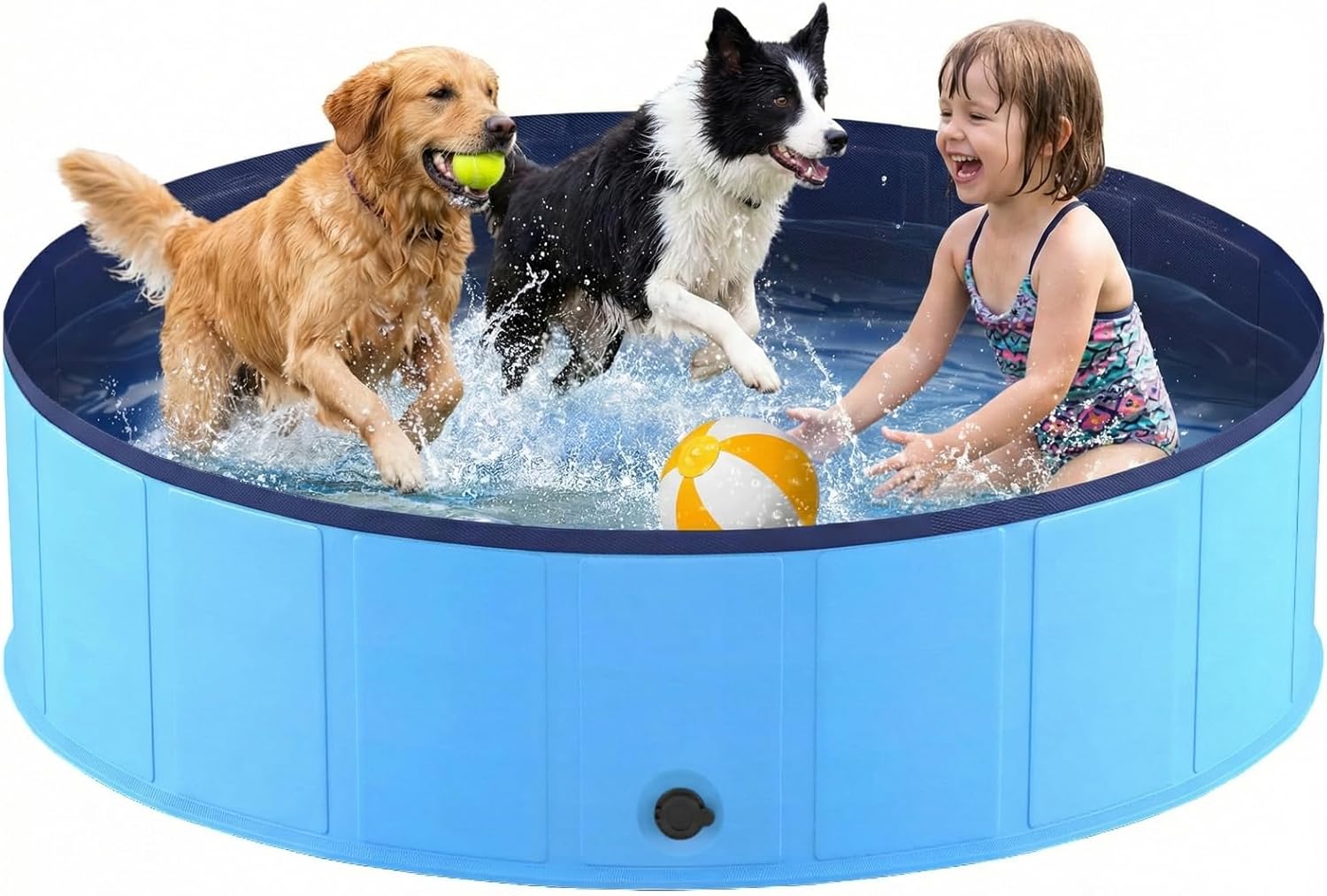 Piscine Chien Pliable 160x30cm en PVC, Piscine Enfant Stable et Antidérapant, Piscine Portable pour Grand Chien et Animaux de Compagnie Bleu
