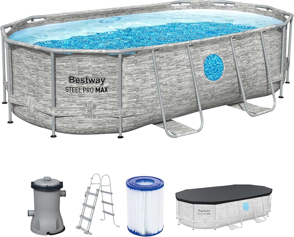 jardinito Steel Pro Max Splashview Kit Piscine Hors Sol - 427 cm x 250 cm x 100 cm - Gris