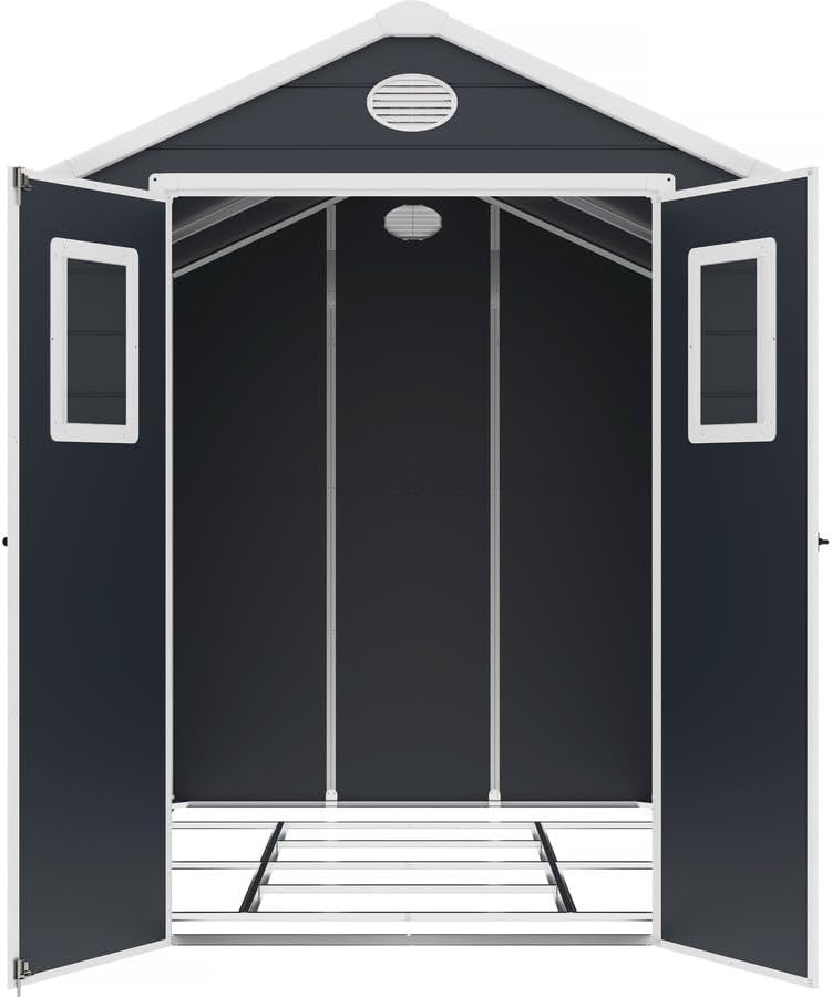jardinito - Abri de Jardin Résine Texas 5.23 m² Anthracite - Ancrages Intérieurs - Antirouille/Anti-UV
