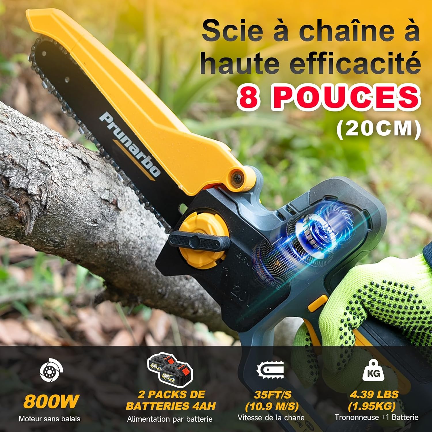Mini tronçonneuse sur batterie 8 pouces, 800W, 2x4.0Ah, Brushless PR-E8
