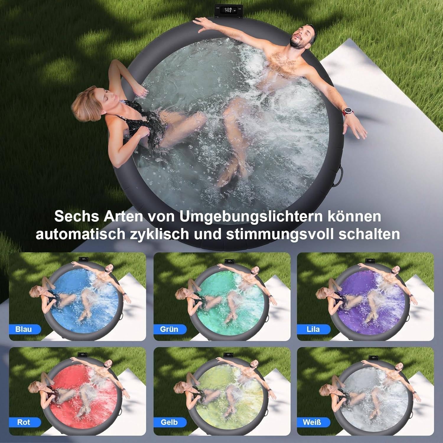 Spa gonflable 4 personnes - 130 jets, LED, chauffe 40°C - portable