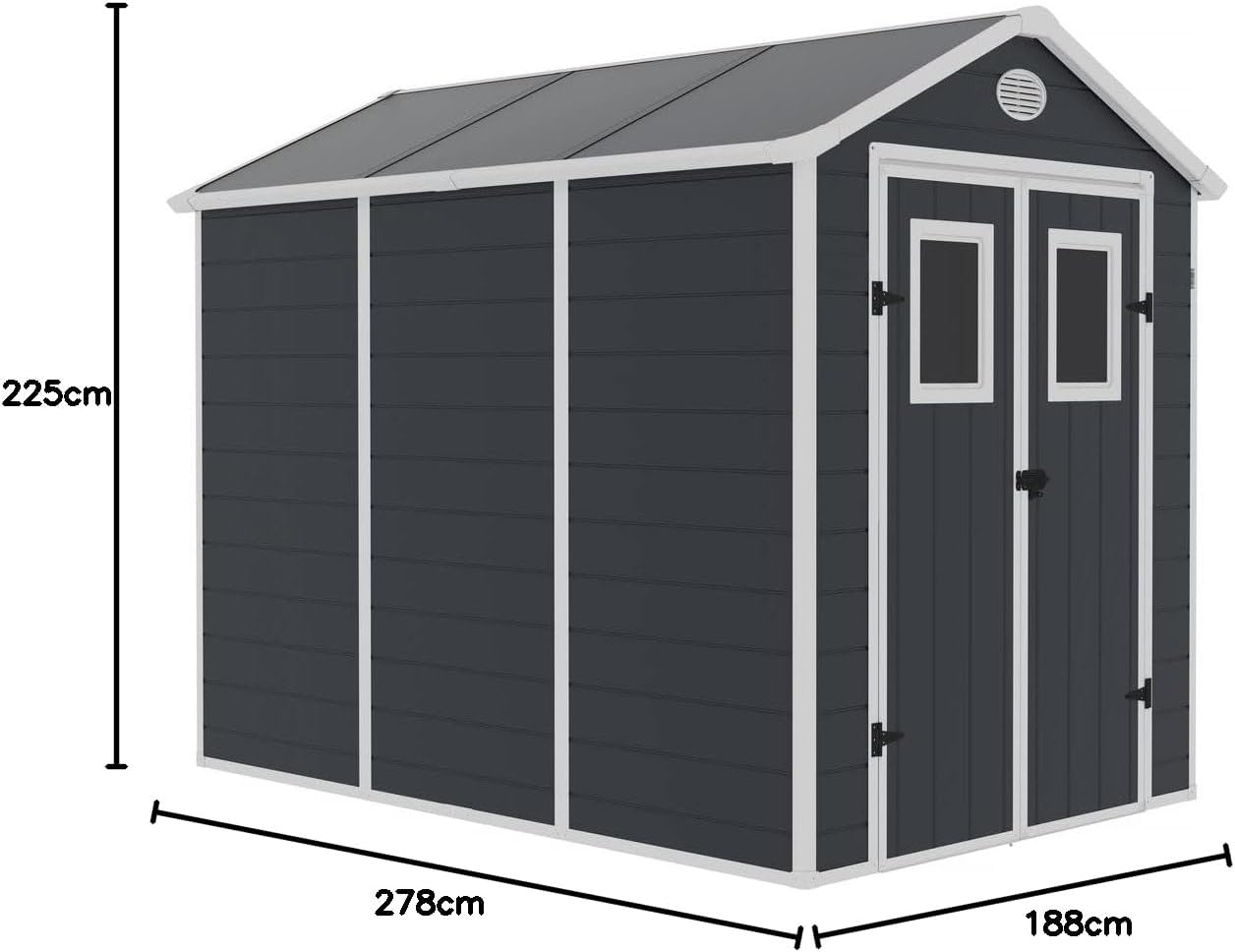jardinito - Abri de Jardin Résine Texas 5.23 m² Anthracite - Ancrages Intérieurs - Antirouille/Anti-UV