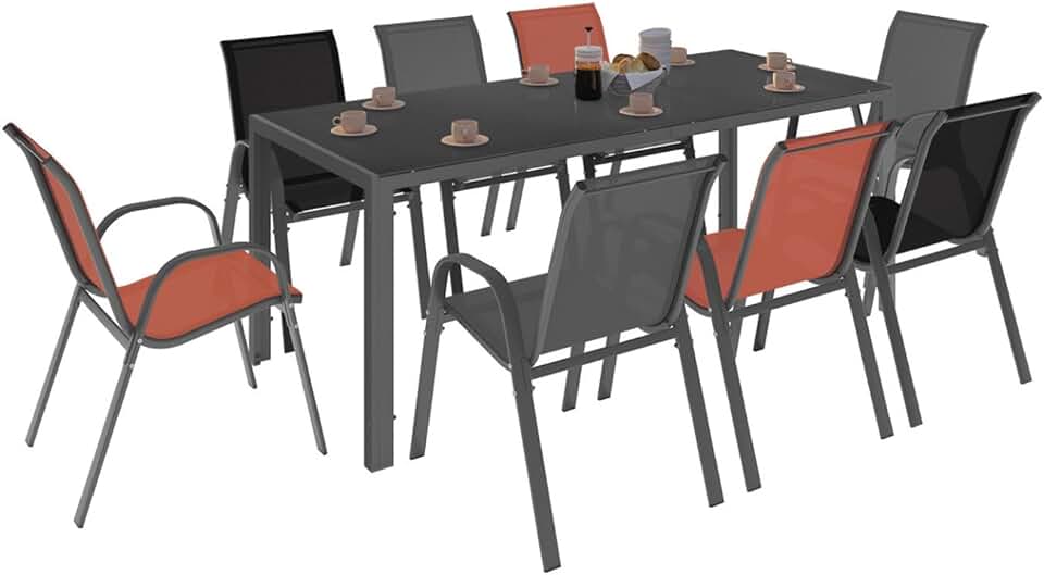 jardinito - Salon Madrid - table 190cm, 8 chaises empilables mixte
