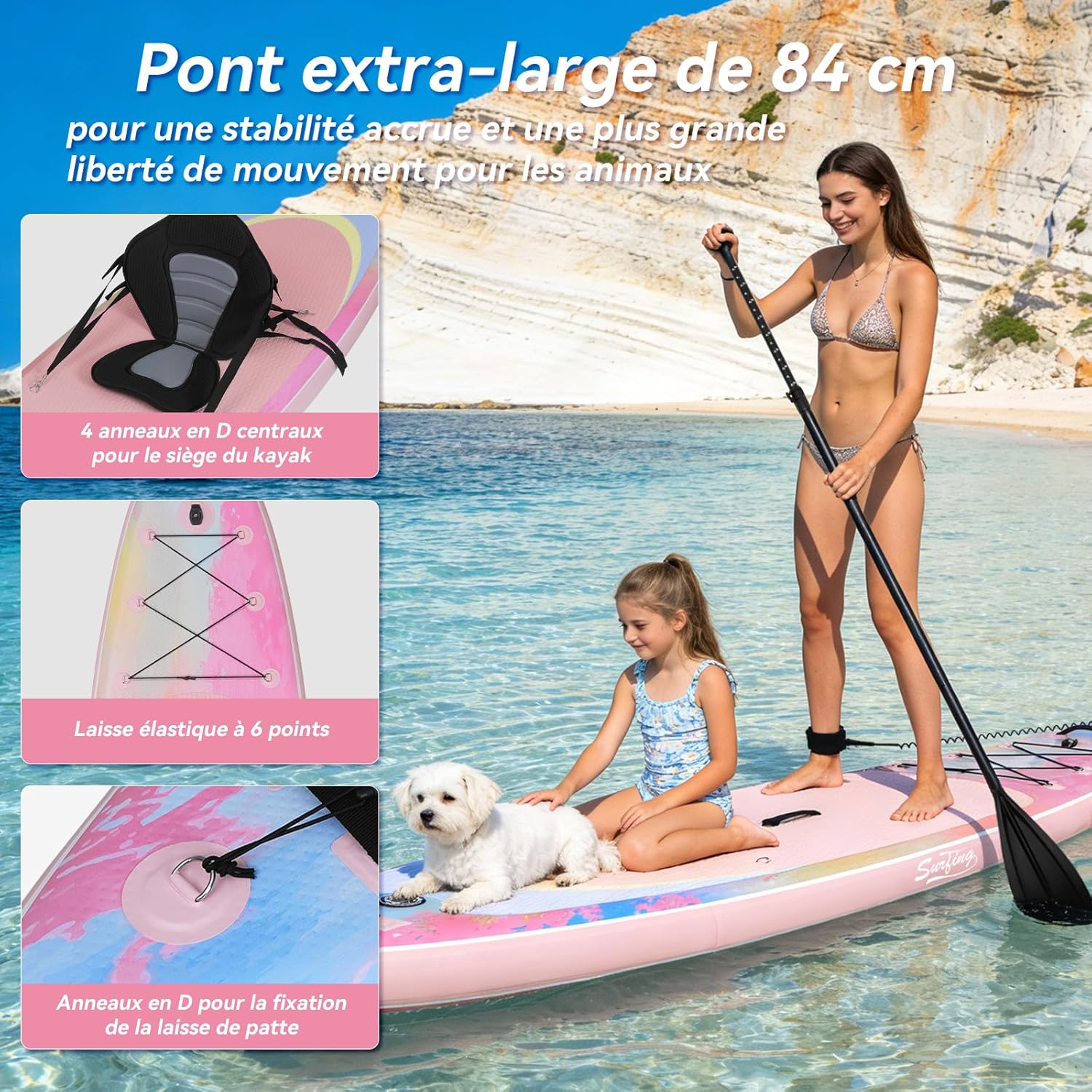 jardinito - Paddle Gonflable Série Adulte - 320/335cm - 2 places, siège kayak, pagaie alu, support caméra, pompe, 150kg