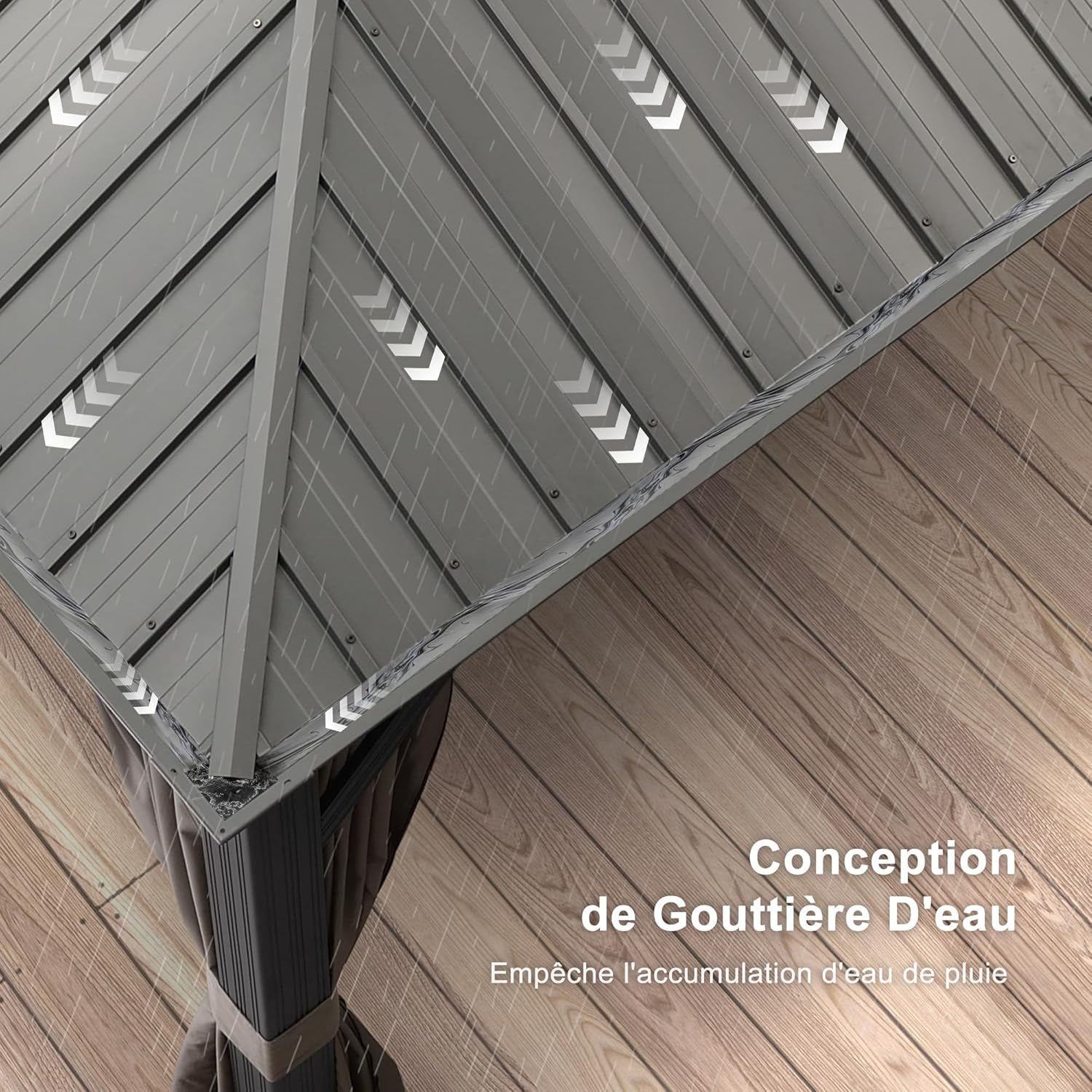 jardinito - tonnelle aluminium - 4,25x3,65m - éclairage intégré, rideaux moustiquaires, gouttière, poteaux renforcés