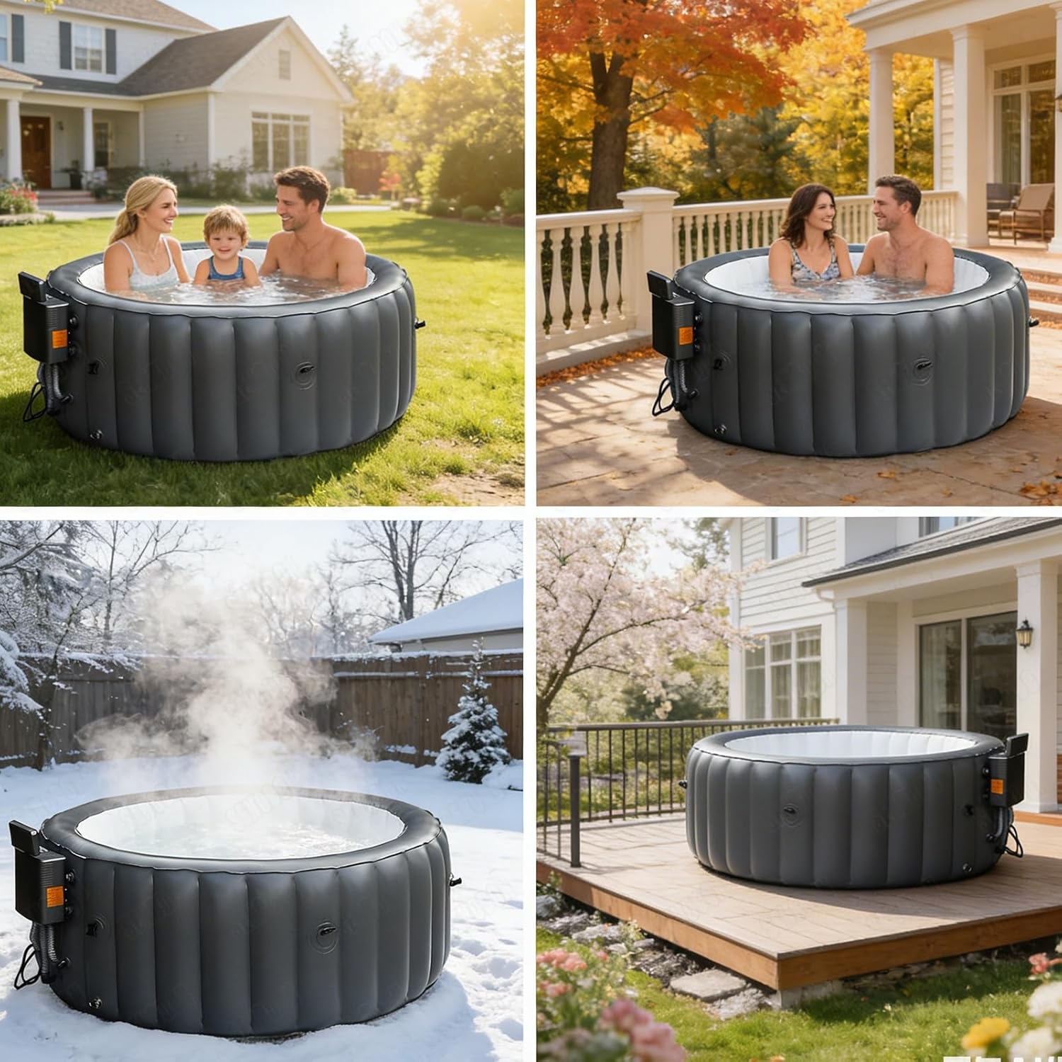 Spa Gonflable Portable d'extérieur 72 Pouces (183 cm) pour 2 à 4 Personnes, 110 Jets d'air, avec Chauffage, Filtre et Tapis de Sol Inclus