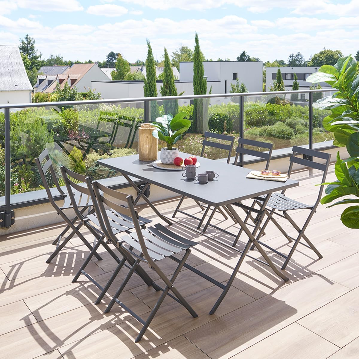 jardinito - Greensboro - 150x90 cm - Table pliante acier renforcé 6 places, gris graphite