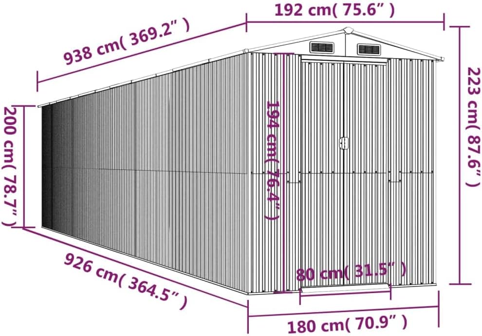 Abri de Jardin Anthracite - acier galvanisé - 192x938x223 cm - 3147458