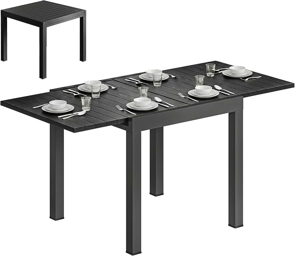 jardinito - table extensible - 80-160cm - aluminium effet bois, 4-6 pers.